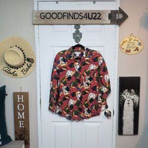 Vintage PICONE SPORT Women's Button Shirt Drummer All Over Print L Multicolor